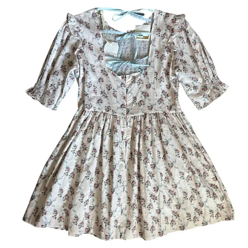 Dondolo x LoveShackFancy Rose Garden Smocked Short Dress Cream Size XXL - Picture 6 of 13
